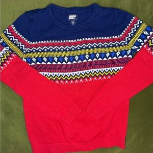 Lands' End Youth Red and Blue Patterned Sweater XXL (18-20)
